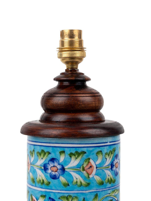 Blue Pottery Cylinder Lamp (Without Lampshade)